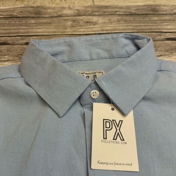 PX Men's Long Sleeve Button Up Dress Shirt M Med Medium Light Baby Blue NEW NWT - Picture 3 of 11